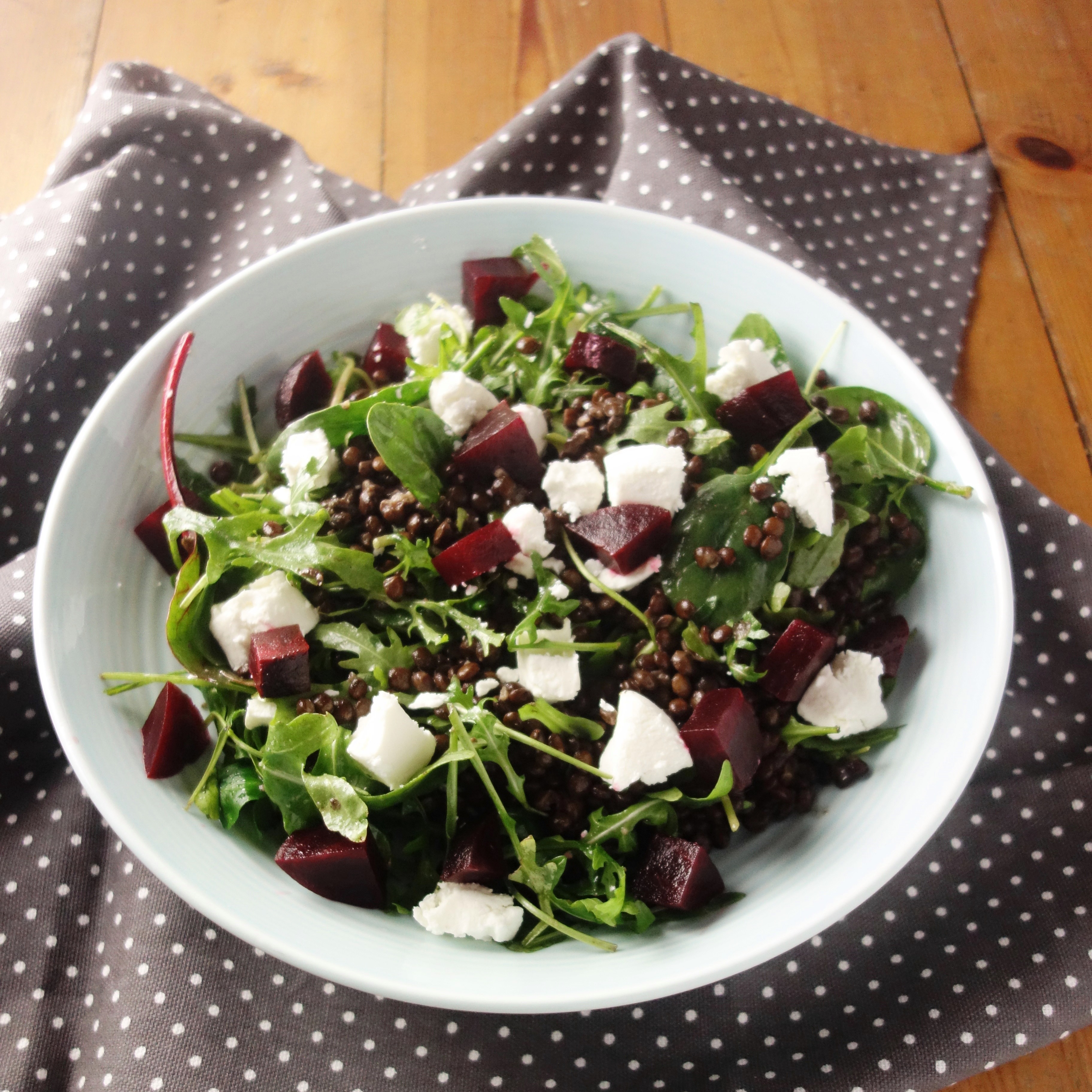 beetroot & walnut goats cheese lentil salad