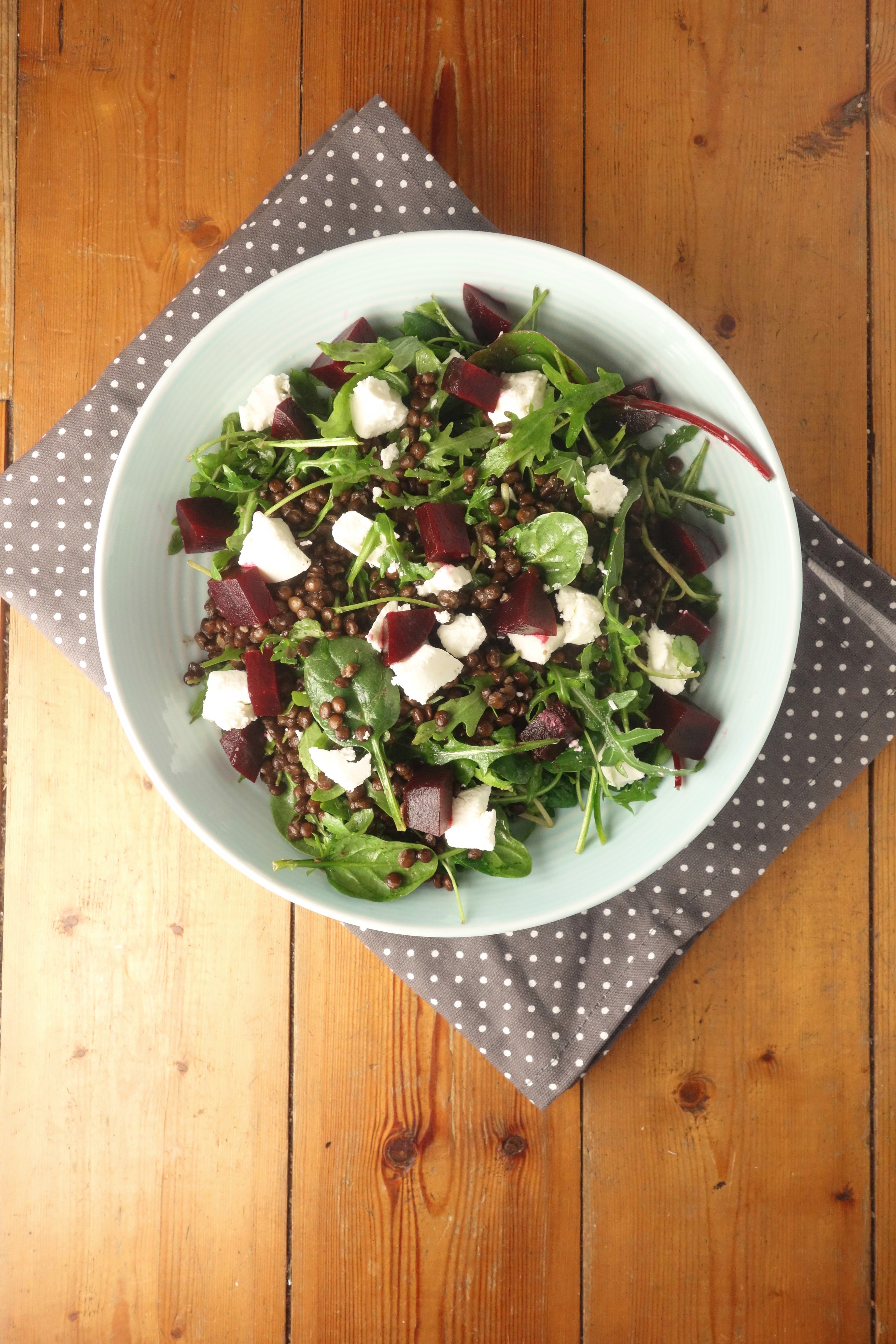 beetroot walnut goats cheese lentil salad