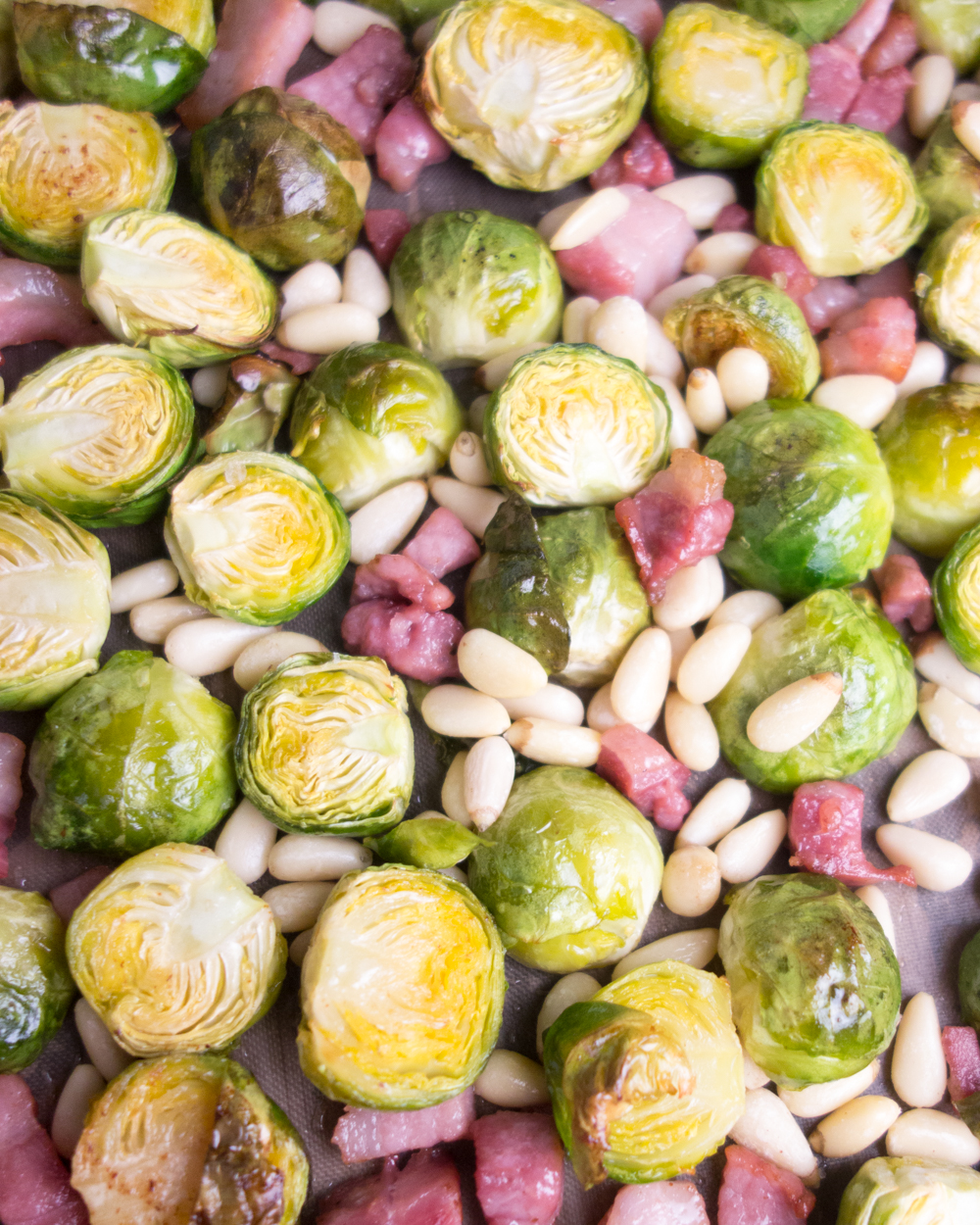 roasted brussel sprouts with pine nuts & pancetta