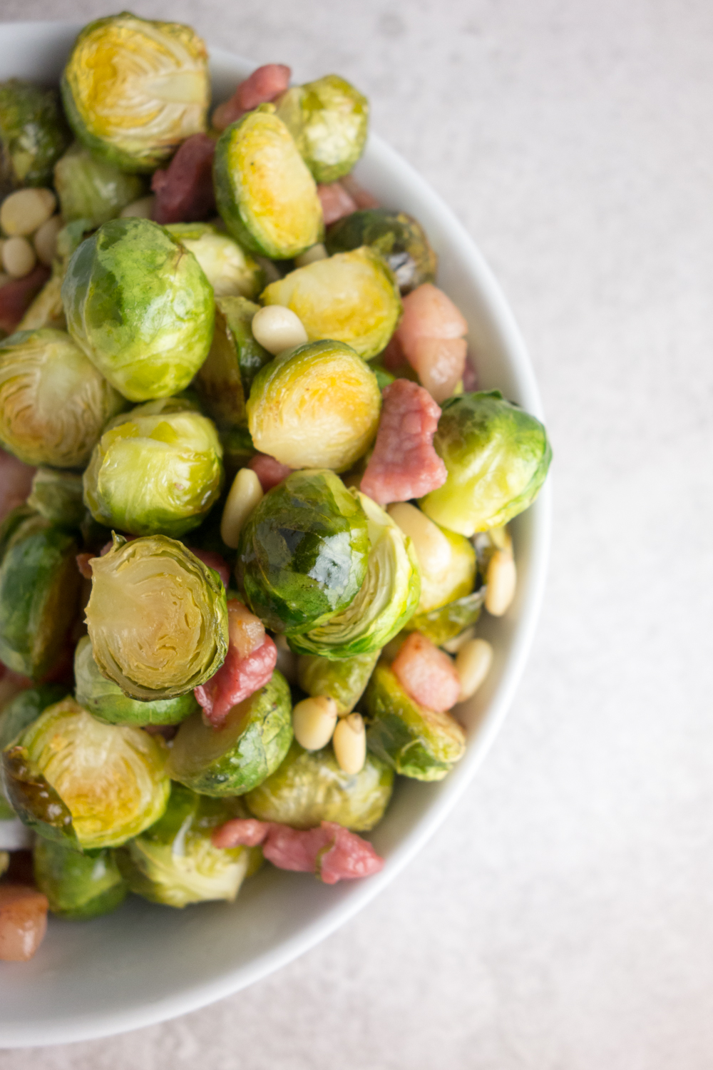 roasted brussel sprouts with pine nuts & pancetta