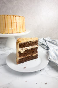 Snickers Birthday Cake recipe: Rich chocolate sponge filled with a thick layer of nougat and salted caramel, topped with creamy peanut butter frosting. Yum!