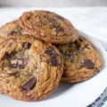 An easy recipe for brown butter chocolate chunk cookies that are rich, chewy and packed with chunks of chocolate! SO yum!