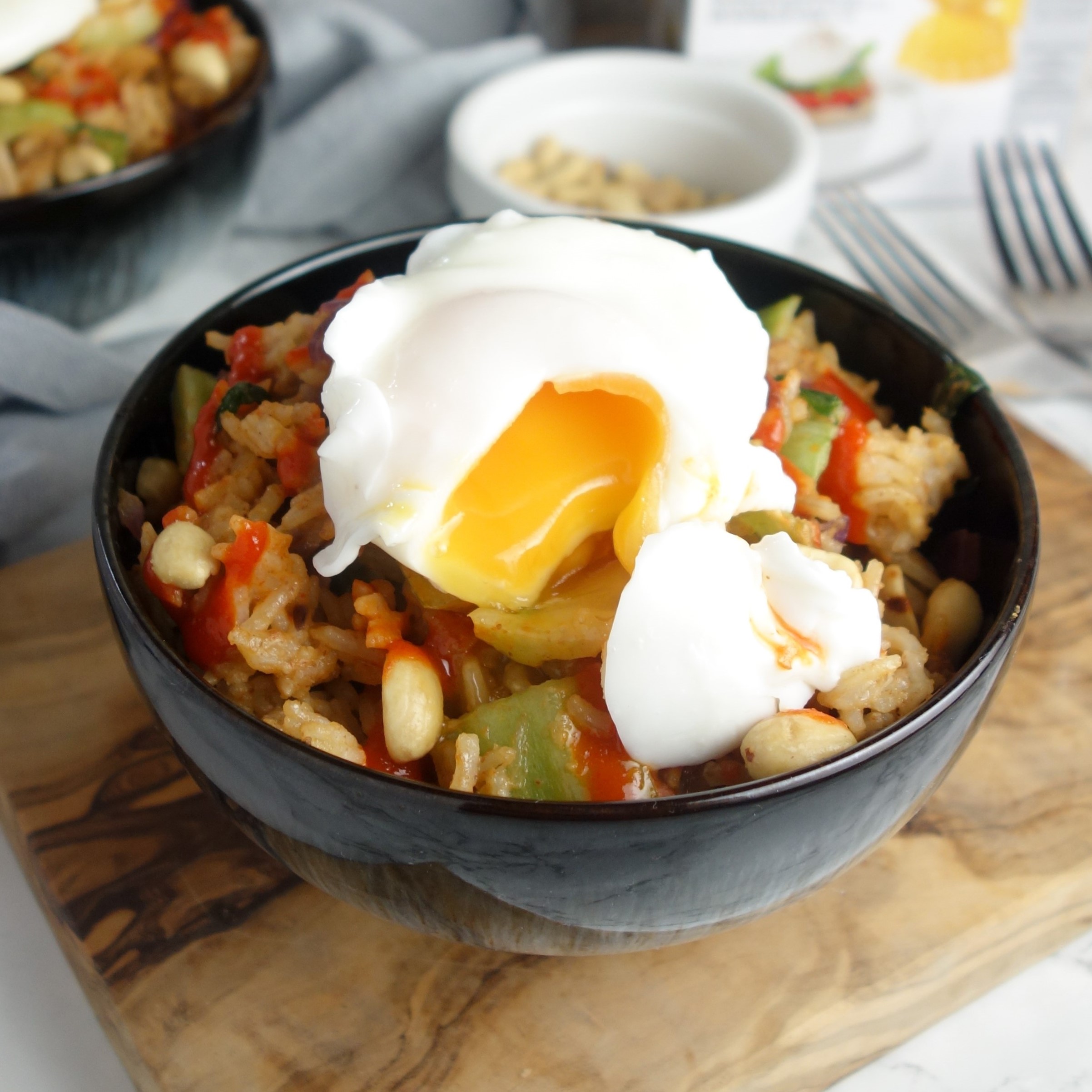 Spicy Peanut Rice & Poached Egg